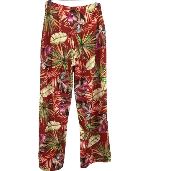Guess Wide-Leg Pants Size XS Xsmall‎ Leta Tropical Print Red High-Rise - Picture 8 of 12